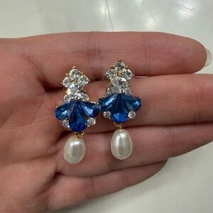 Blue and Pearl Crystal Drop Earrings